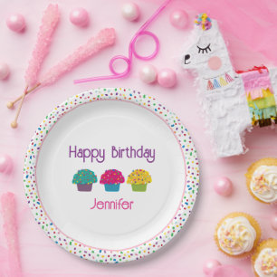 Gelukkige Verjaardag Frosted Cupcakes Rainbow Spri Papieren Bordje