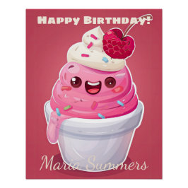 Gelukkige verjaardag Frozen Yogurt Kawaii Cartoon  Perfect Poster