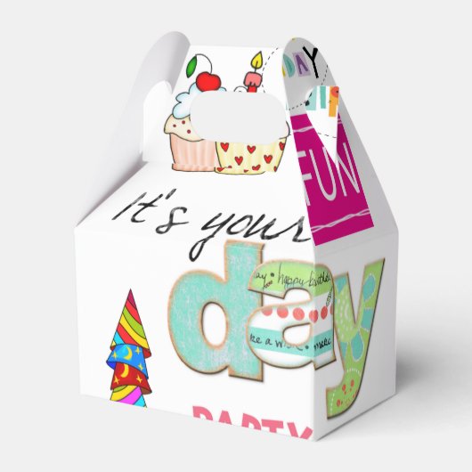 Gelukkige Verjaardag Gable Favor Box FUN Cupcake Bedankdoosjes (Voorkant Zijde)