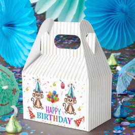 Gelukkige verjaardag Gable Favor Box Monkey Cupcak Bedankdoosjes