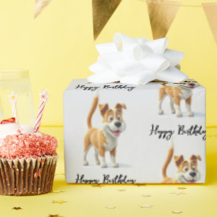 Gelukkige Verjaardag Geanimeerde Hond Cadeaupapier