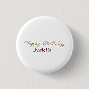 gelukkige verjaardag geel maron pastel modern tren ronde button 3,2 cm