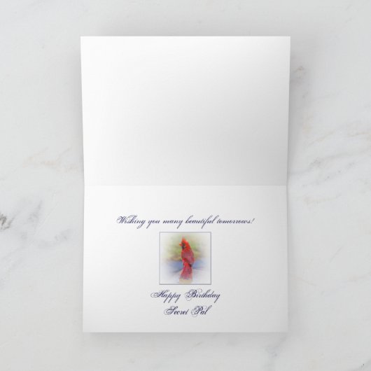 Gelukkige Verjaardag Geheime vriend - Rode Kardina Kaart (Binnen)
