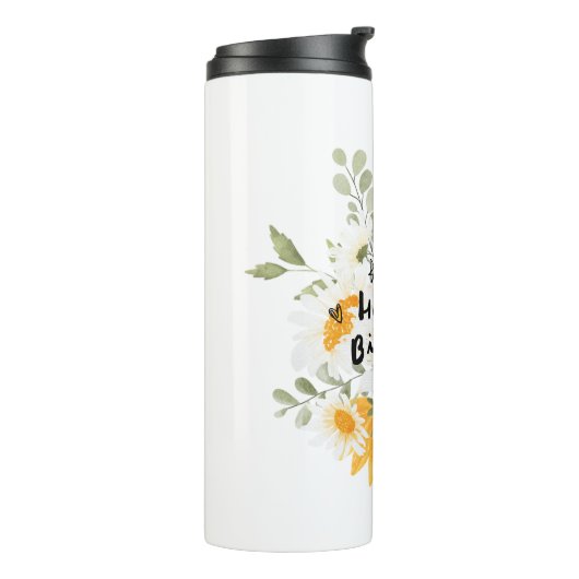 Gelukkige verjaardag gele bloem thermosbeker (Gedraaid links)
