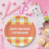 Gelukkige verjaardag gele gingham papieren bordje (Feest)