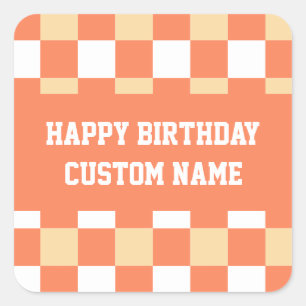 Gelukkige verjaardag gele gingham vierkante sticker