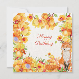 Gelukkige Verjaardag Gele Orchidee Bloemen en Vos