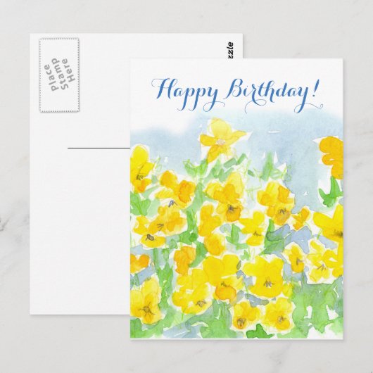 Gelukkige Verjaardag Gele Pansy Bloemen Viola's Briefkaart (Voorkant / Achterkant)