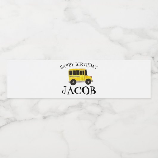 Gelukkige Verjaardag Gele School Bus Leraar Onderw Waterfles Etiket (Enkel label)