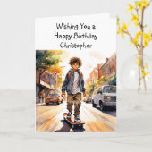 Gelukkige verjaardag gepersonaliseerd | skateboard kaart (Gele Bloem)