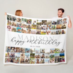 Gelukkige Verjaardag Gepersonaliseerde Foto Collag Fleece Deken