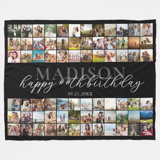 Gelukkige Verjaardag Gepersonaliseerde Foto Collag Fleece Deken (Voorkant (Horizontaal))