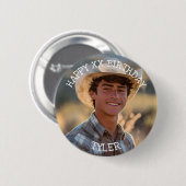Gelukkige verjaardag Gepersonaliseerde foto, naam Ronde Button 5,7 Cm (Voorkant /achterkant)