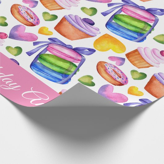 Gelukkige Verjaardag Gepersonaliseerde Macaron Cup Cadeaupapier (Hoek)