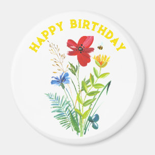Gelukkige Verjaardag geschilderd Bloemen Land Gift Magneet