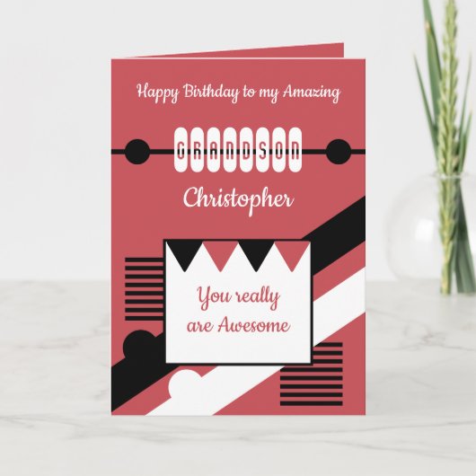 Gelukkige Verjaardag geweldige kleinzoon rood Kaart (Voorkant)