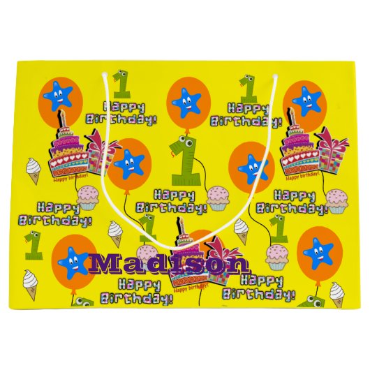 Gelukkige Verjaardag Gift Bag #1 Eerste Verjaardag Groot Cadeauzakje (Voorkant)