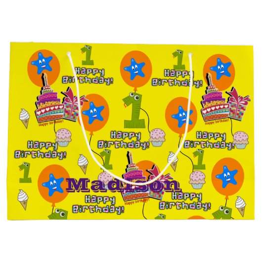 Gelukkige Verjaardag Gift Bag #1 Eerste Verjaardag Groot Cadeauzakje (Achterkant)