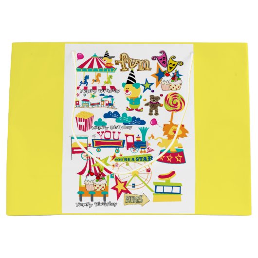 Gelukkige Verjaardag Gift Bag Carnaval Circus Groot Cadeauzakje (Voorkant)