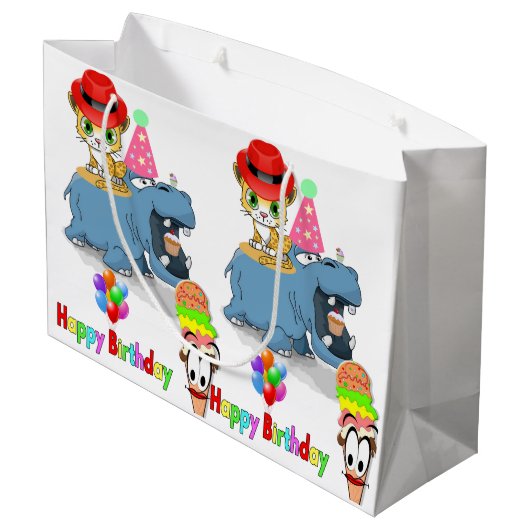 Gelukkige Verjaardag Gift Bag Hippopotamus Groot Cadeauzakje (Achterkant Gekanteld)