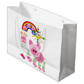Gelukkige Verjaardag Gift Bag Roze Varken Groot Cadeauzakje (Voorkant Gekanteld)