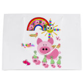 Gelukkige Verjaardag Gift Bag Roze Varken Groot Cadeauzakje (Voorkant)