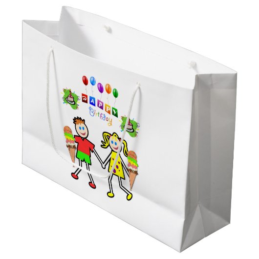 Gelukkige Verjaardag Gift Bag Twin Groot Cadeauzakje (Voorkant Gekanteld)