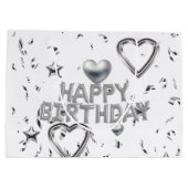 Gelukkige Verjaardag Gift Bag Zilveren Harten Groot Cadeauzakje (Achterkant)