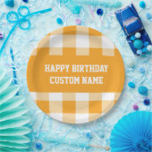 Gelukkige verjaardag gingham papieren bordje (Feest)