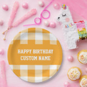 Gelukkige verjaardag gingham papieren bordje (Feest)