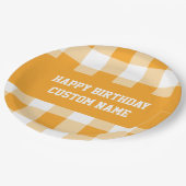 Gelukkige verjaardag gingham papieren bordje (Gekanteld)