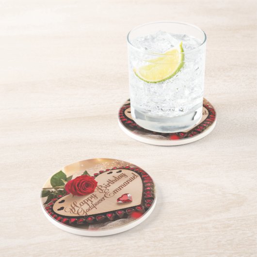 Gelukkige Verjaardag Godspower Emmanuel Kaart Zandsteen Onderzetter (Zijkant)