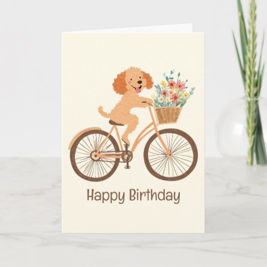 Gelukkige Verjaardag Goldendoodle Hond Fietsen Len Kaart (Voorkant)