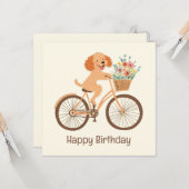 Gelukkige Verjaardag Goldendoodle Hond Fietsen Len Kaart (Voorkant / Achterkant in situ)