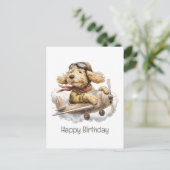 Gelukkige Verjaardag Goldendoodle Hond Piloot Vlie Briefkaart (Staand voorkant)