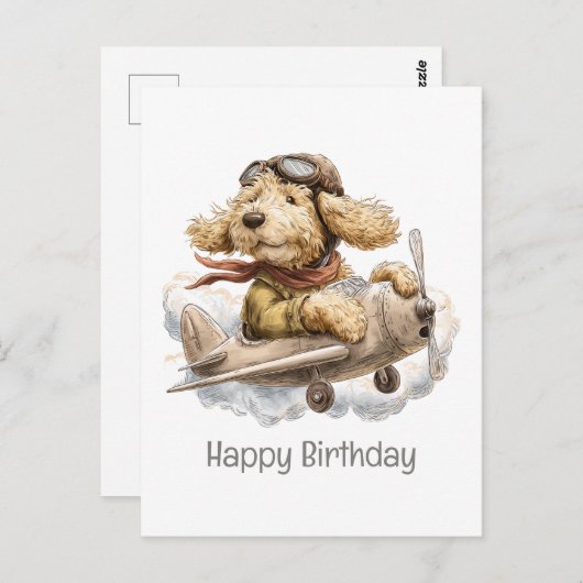 Gelukkige Verjaardag Goldendoodle Hond Piloot Vlie Briefkaart (Voorkant / Achterkant)