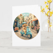 Gelukkige Verjaardag Goldendoodle Hond Riding Scoo Kaart (Gele Bloem)