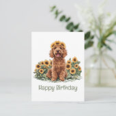 Gelukkige Verjaardag Goldendoodle Hond Zonnebloem  Briefkaart (Staand voorkant)