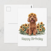 Gelukkige Verjaardag Goldendoodle Hond Zonnebloem  Briefkaart (Voorkant / Achterkant)