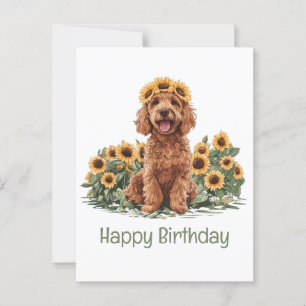 Gelukkige Verjaardag Goldendoodle Hond Zonnebloem  Briefkaart