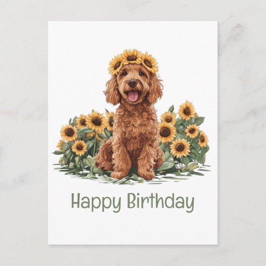 Gelukkige Verjaardag Goldendoodle Hond Zonnebloem  Briefkaart (Voorkant)