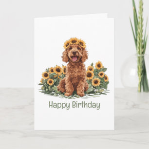 Gelukkige Verjaardag Goldendoodle Hond Zonnebloem  Kaart
