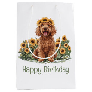 Gelukkige Verjaardag Goldendoodle Hond Zonnebloem Medium Cadeauzakje