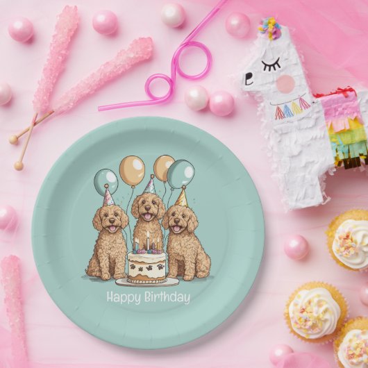 Gelukkige Verjaardag Goldendoodle Honden Papieren Bordje (Feest)