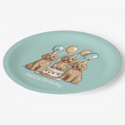 Gelukkige Verjaardag Goldendoodle Honden Papieren Bordje (Gekanteld)