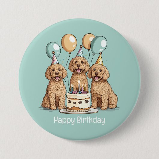 Gelukkige Verjaardag Goldendoodle Honden Ronde Button 7,6 Cm (Voorkant)