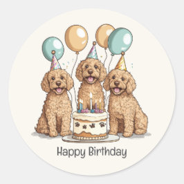Gelukkige Verjaardag Goldendoodle Honden Ronde Sticker