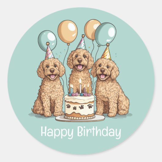 Gelukkige Verjaardag Goldendoodle Honden Ronde Sticker (Voorkant)