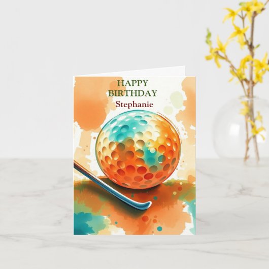 Gelukkige Verjaardag Golfbal Het raken van Water Kaart (Gele Bloem)