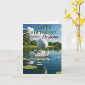 Gelukkige Verjaardag Golfbal Het raken van Water Kaart (Gele Bloem)